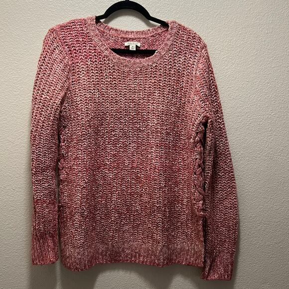 Lucky Brand Rose Pink Cotton Cable Knit Braided Sides Sweater Size Medium - Picture 3 of 8